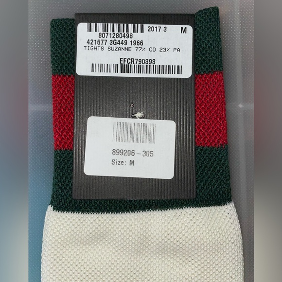 GUCCI SUZANNE GREEN AND RED WEB STRIPE CREME SOCKS MEDIUM SIZE 9 HARD TO FIND - Picture 3 of 5